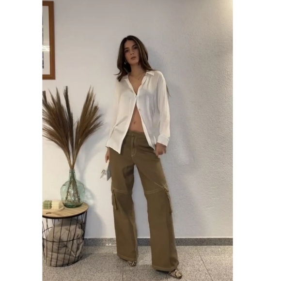 NWT Zara high waisted wide leg cargo pants - Picture 7 of 16
